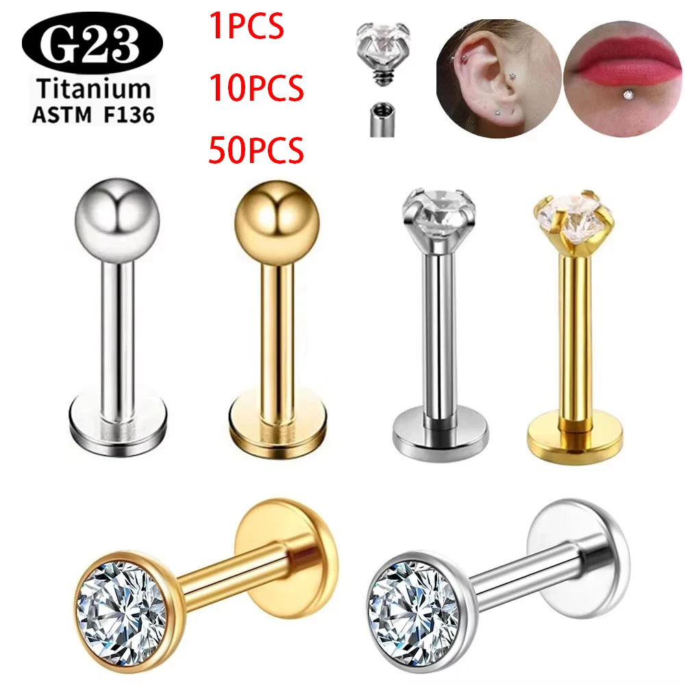 1/10/50PCS ASTM F136 Titanium Labret Stud Earring Nose stud Piercing Body Jewelry Tragus Helix Cartilage Conch Flatback Earlobe