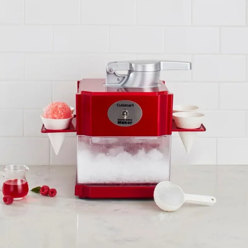 Cuisinart Snow Cone Machine, faz 5 Cones gelados para Slushies e bebidas congeladas, cones reutilizáveis e de papel, vermelho, SCM-10P1