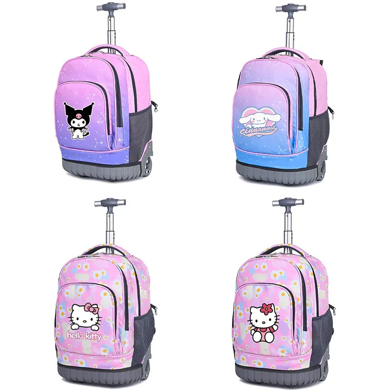 Children\'s Wheeled Backpack Anime Sanrios Hello Kittys Girls School Backpack Kuromi Rolling Luggage Backpack Boys Bag Portable