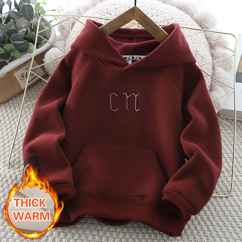 IYEAL Autumn Children's Clothing Kids Clothes Boys Fleece Embroidered Letters Winter Sweatshirt Thickened Fashion Outerwear 4-12