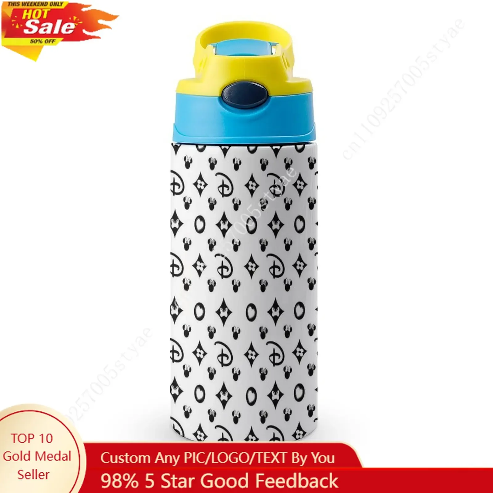 

Minnie Mouse Insulated Bottle Disney Cartoon Custom Your Photo Logo Text DIY Design Birthday Holiday Gift Thermos Bottle