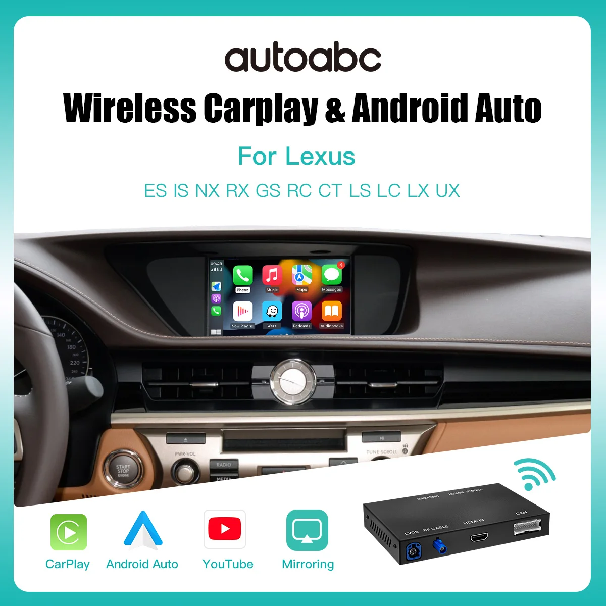 Autoabc sans fil Carplay Android Auto Box pour Lexus Nx Rx Es Gs est Ux Lx Gx Ct Ls Lc Rc voiture téléphone intelligent miroir Iphone Airplay