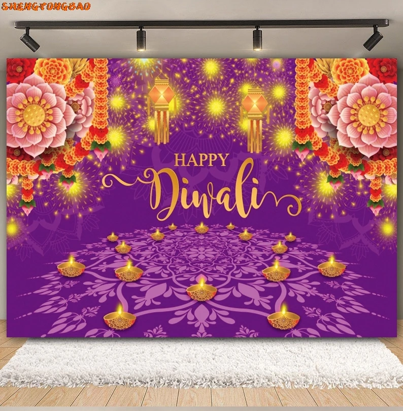 Happy Diwali Backdrop for Photography Candle India Diwali Lights Deepavali Tradition Festival Photo Background Decor