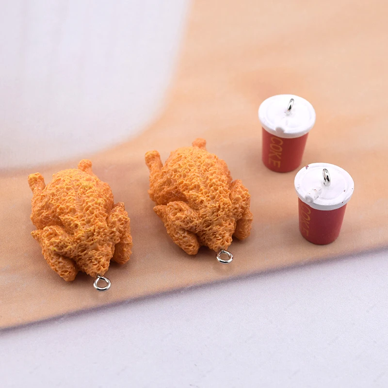 6/10pcs Simulated Roast Chicken Drink Resin Charms Cute Food Crafts Pendant For Keychain Earring DIY Jewelry Make