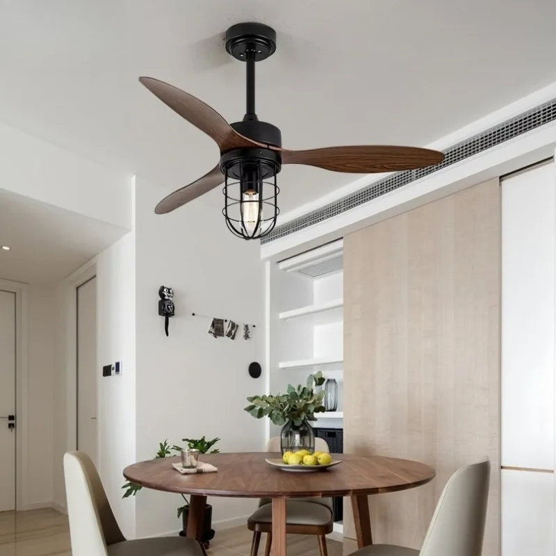 American Retro Ceiling Fan Lamps Industrial Style Household Restaurant Balcony Interior Designer Metallic Luster LED Fan Lights