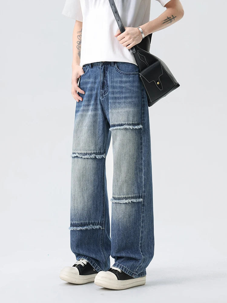 

Мужские джинсы Y2K в стиле стритвир, винтажные, из хлопка, с эффектом потертости и дизайном «кошачьи усы», свободные, широкие, повседневные, джинсовые брюки для мужчин