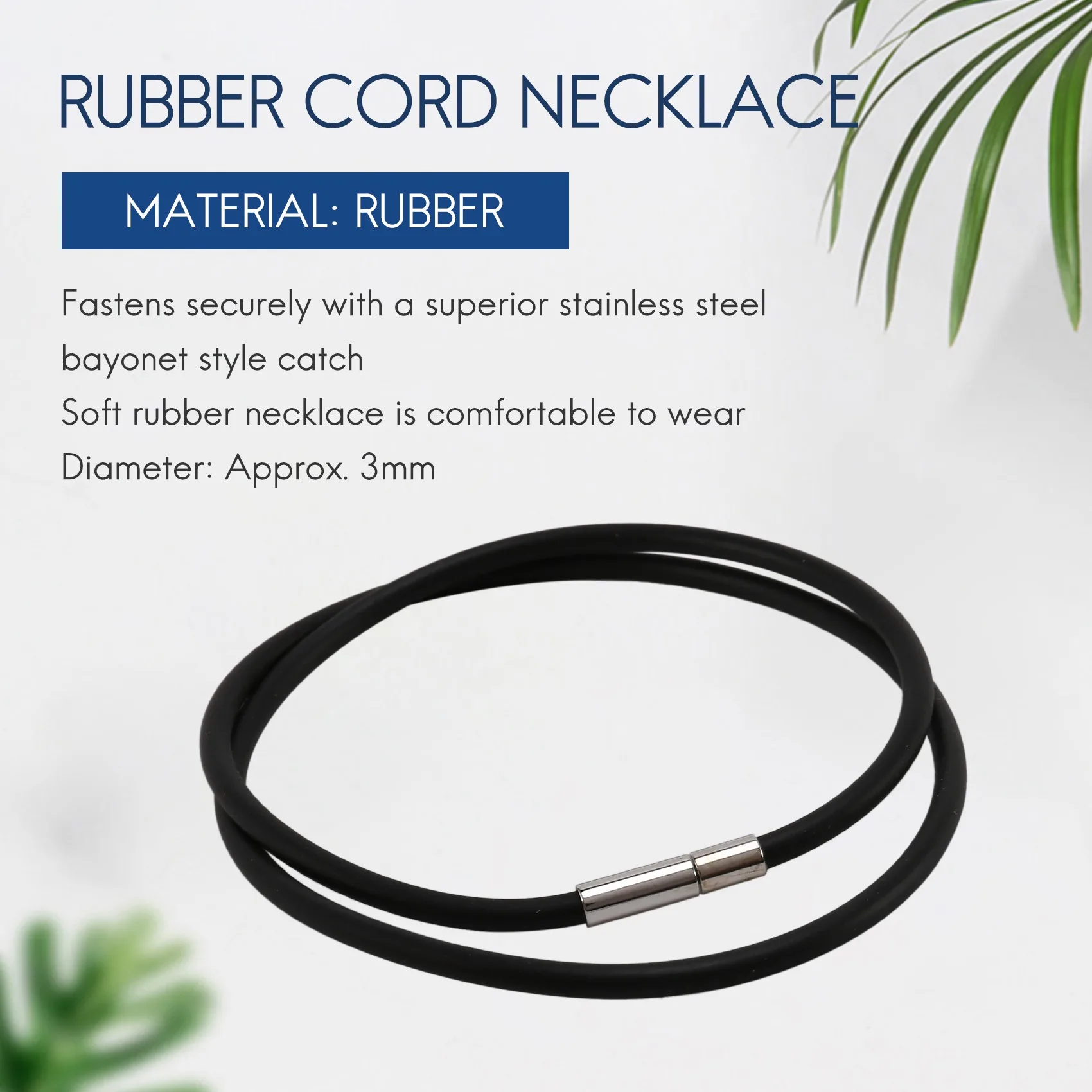 Collar de cordón de caucho negro FZFZ de 3 mm con cierre de acero inoxidable - 18 pulgadas