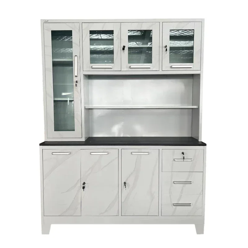 Kitchen Steel Cabinet Household Storage with Glass Door Kitchen Metal Cabinet Drawer Unit Furniture