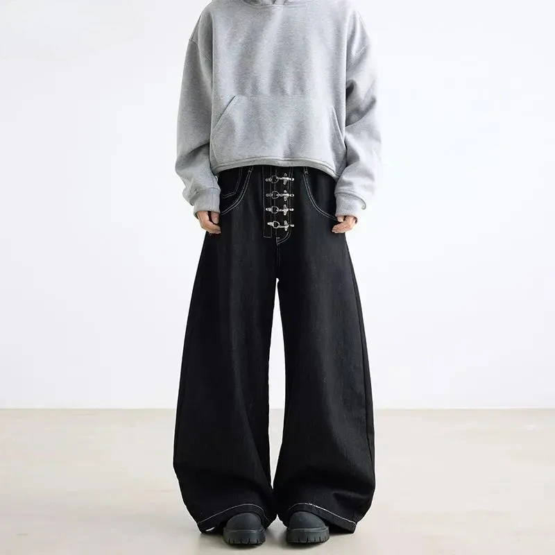 

Мужские широкие джинсы-багги из денима, винтажные, с трехмерным кроем, изогнутые, свободного кроя, осенние, уличный стиль, новый тренд