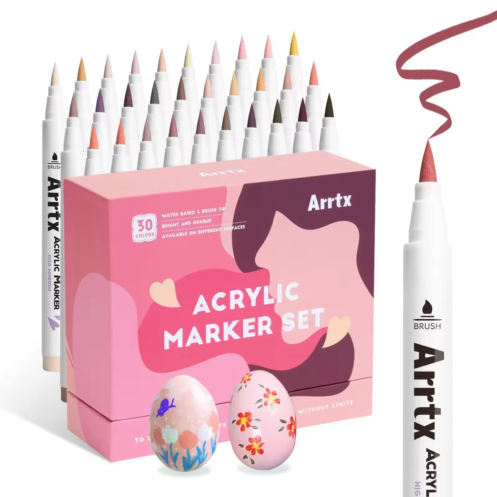 Arrtx Markers Verfpennen, Acrylverfpennen met penseelpunt, voor Cartoon Anime Comic, Rock Painting, Hout, Canvas, DIY Crafts Making