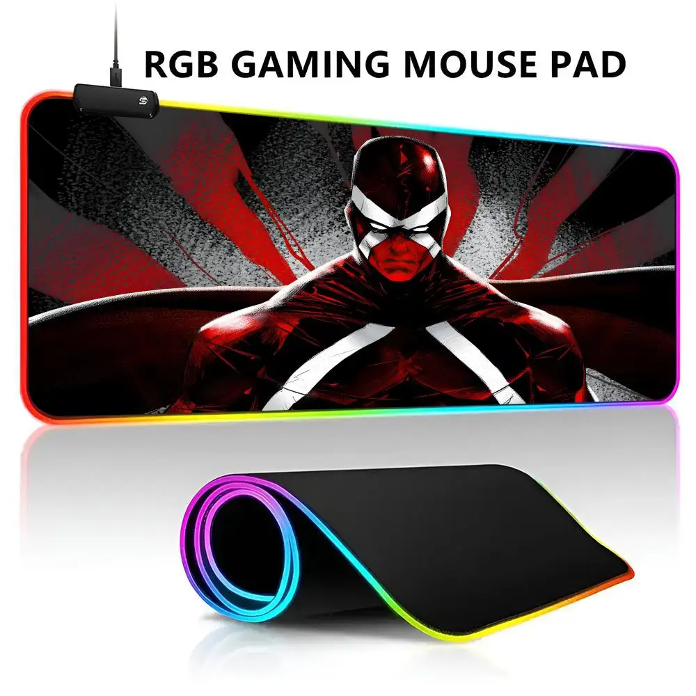 Marvel Avengers Daredevil RGB LED Light Gaming Mousepad Waterproof Large Gamer Carpet Big Mause Keyboard Pad PC Desk Play