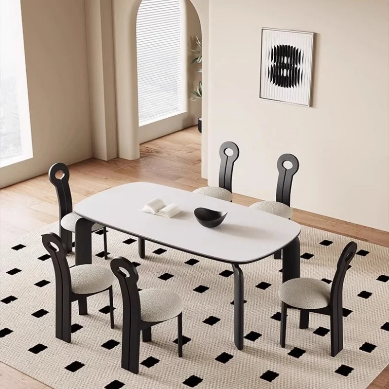 

French-Style Vintage Solid Dining Table And Chairs, Rock Slab Ash Wood Elephant Legs, New Model From Guangdong Foshan, Crea