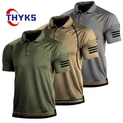 Summer Hiking T-shirts Men Outdoor Casual Loose Lapel Short-sleeved Sports Tees Fashion Print Breathable Tactical TShirts Male