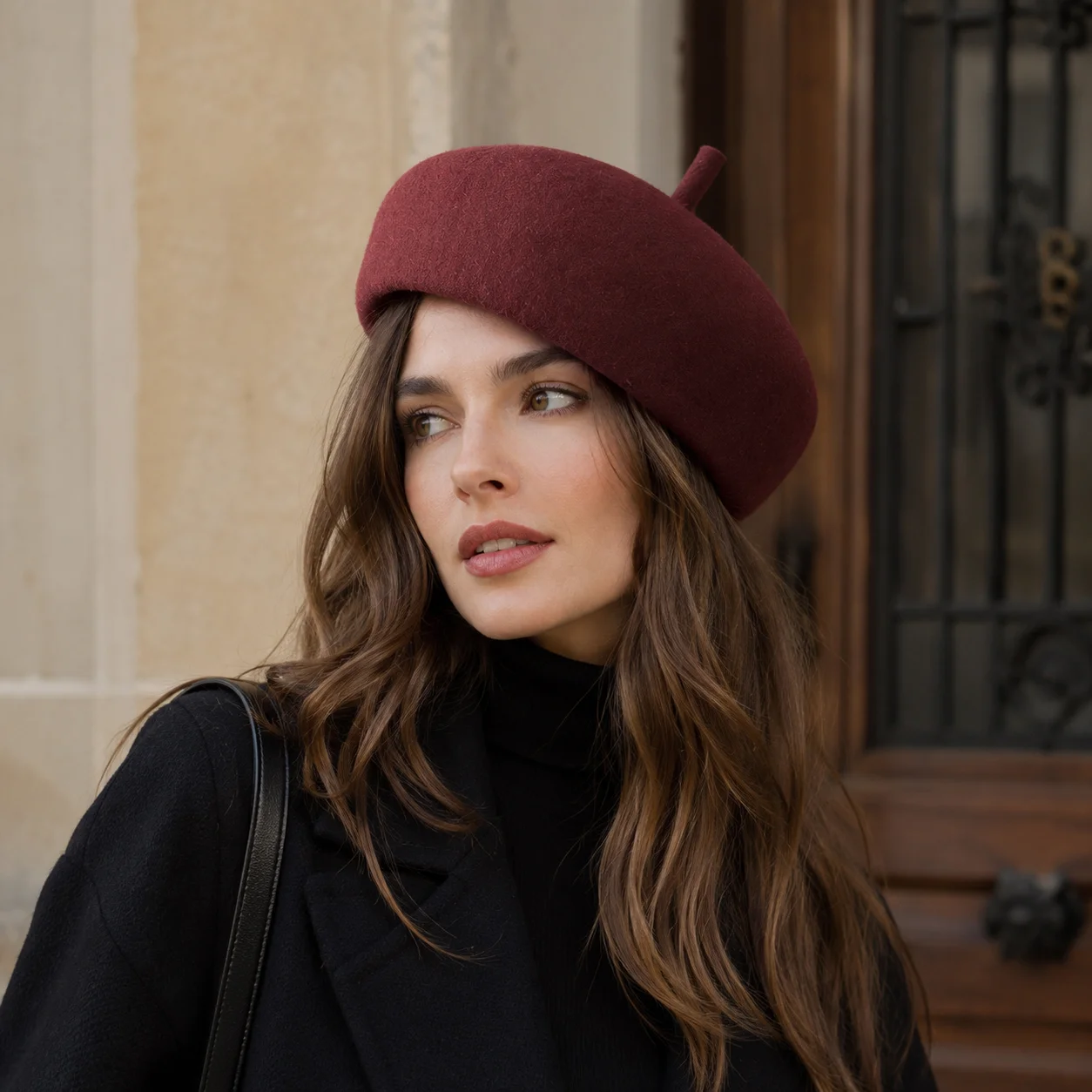 USPOP Women's 100% Wool Structured French Beret Adjustable Winter Hat