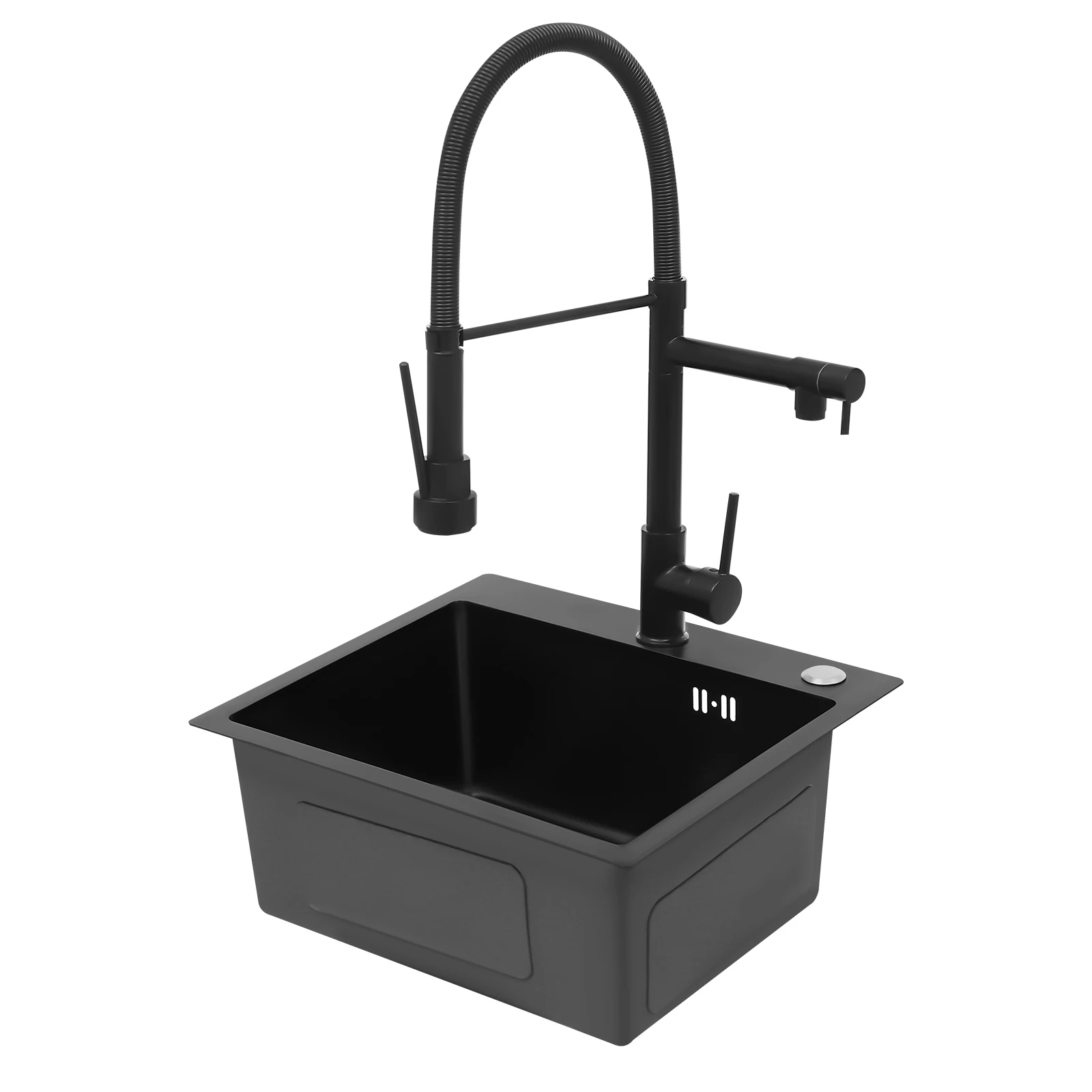 

Выдвижной кухонный смеситель с двумя выходами, пружинный, черный, из нержавеющей стали, для горячей и холодной воды, поворотный на 360° ° Поворотный смеситель для раковины