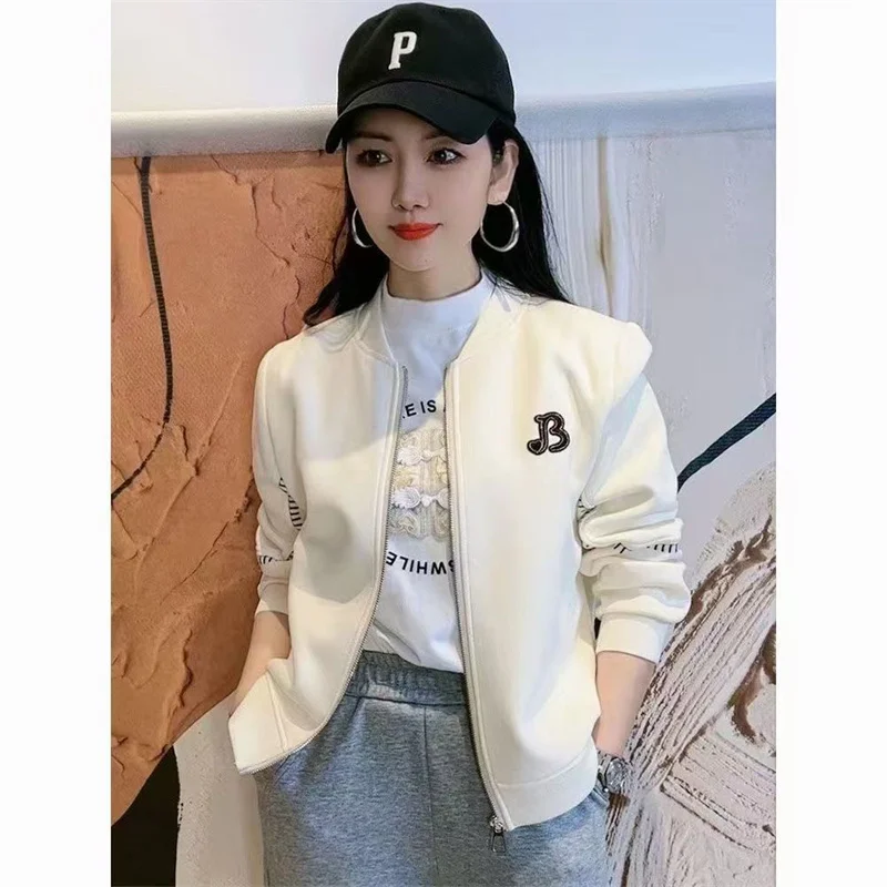 A Sense Of design High-end Fashion Letters Baseball Uniforms Women's 2024 Spring Autumn New Casual Loose Sweater Cardigan Jacket