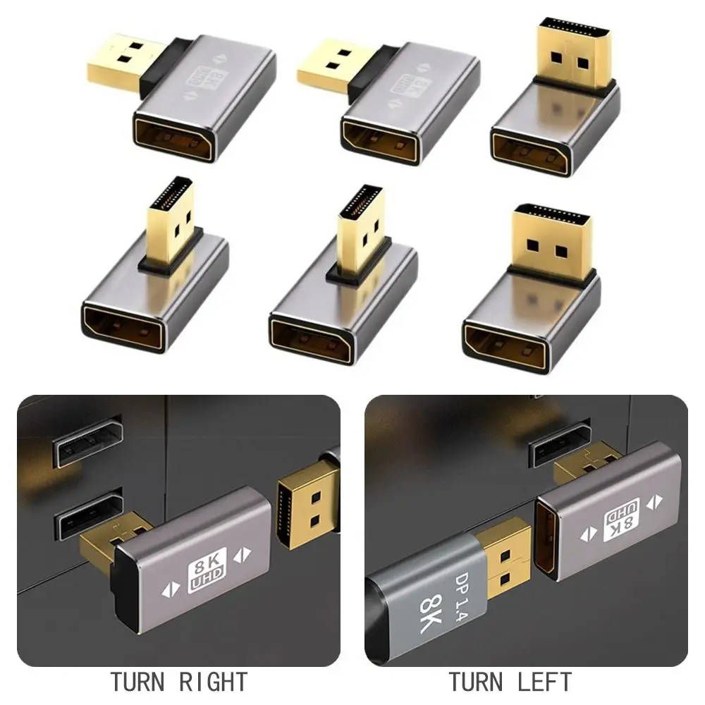 8K 60Hz Display Port Adapter 90 Degree Angle L Shape DP Male to Female Converter DP1.4 DP Cable Extension Vertical DP Converter