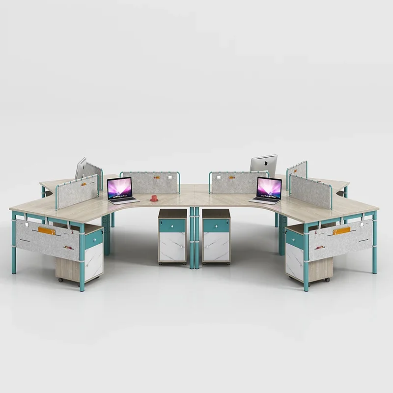 Office 6 people simple modern staff screen creative industrial style 3 three 8 office desk and chair combination