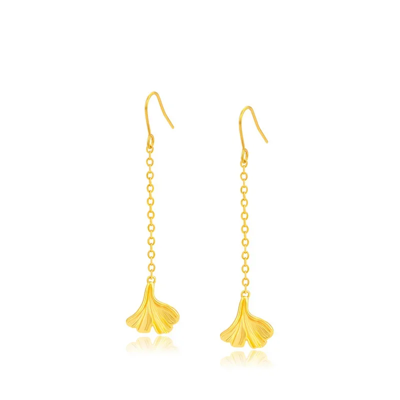 Shining U Ginkgo Leaf Dangle Earring for Women Plated In 24K Gold Color New Chinese Style Fashion Jewery Gift