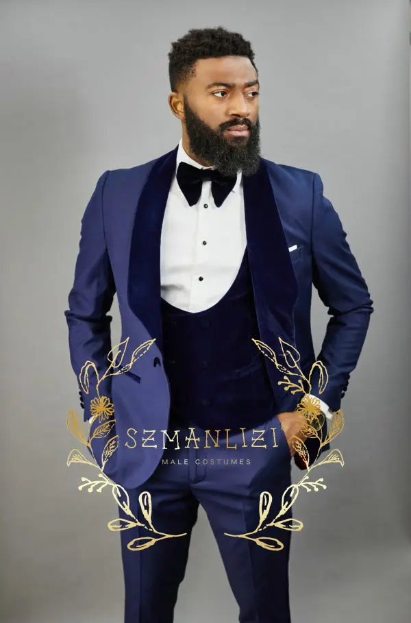 

SZMANLIZI 2022 Latest Coat Pant Design Blue 3 Pieces Velvet Shawl Lapel Men Suit Slim Fit Groom Wedding Dress Dinner Suit Tuxedo