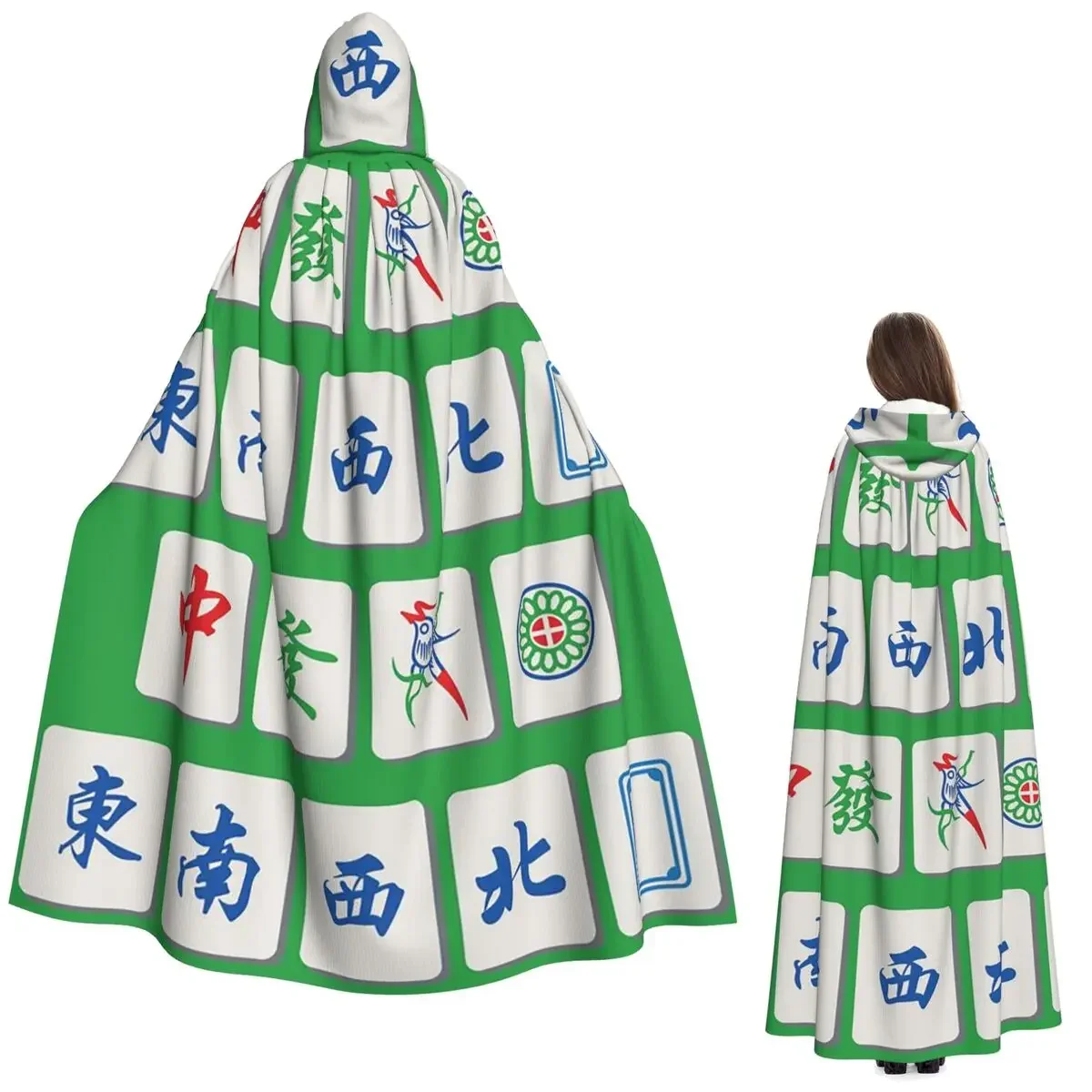 

Длинный плащ с капюшоном в виде плитки Маджонг, средневековый костюм ведьмы, накидка для косплея, накидка на Хэллоуин, вечеринка для взрослых, унисекс