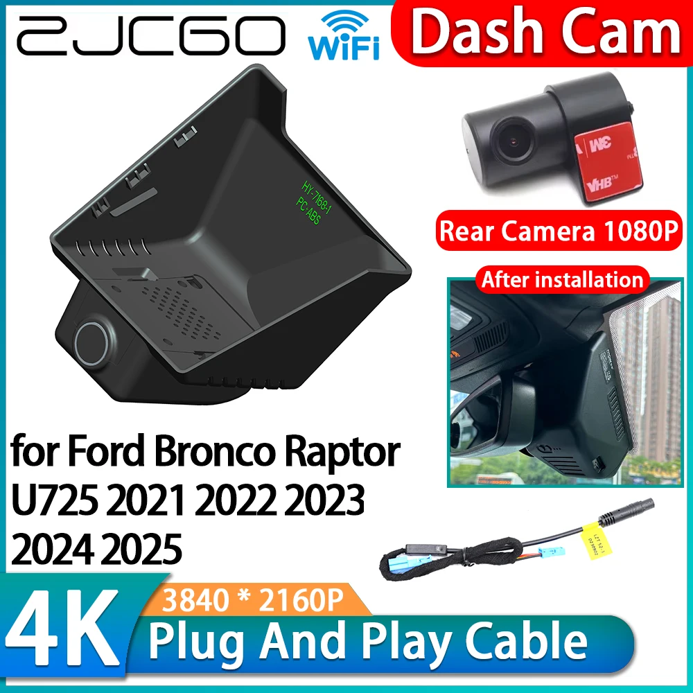 

ZJCGO for Ford Bronco Raptor U725 2021 2022 2023 2024 2025 Wil 4K Wifi DVR Video Recorder Dash Cam Front Rear Camera