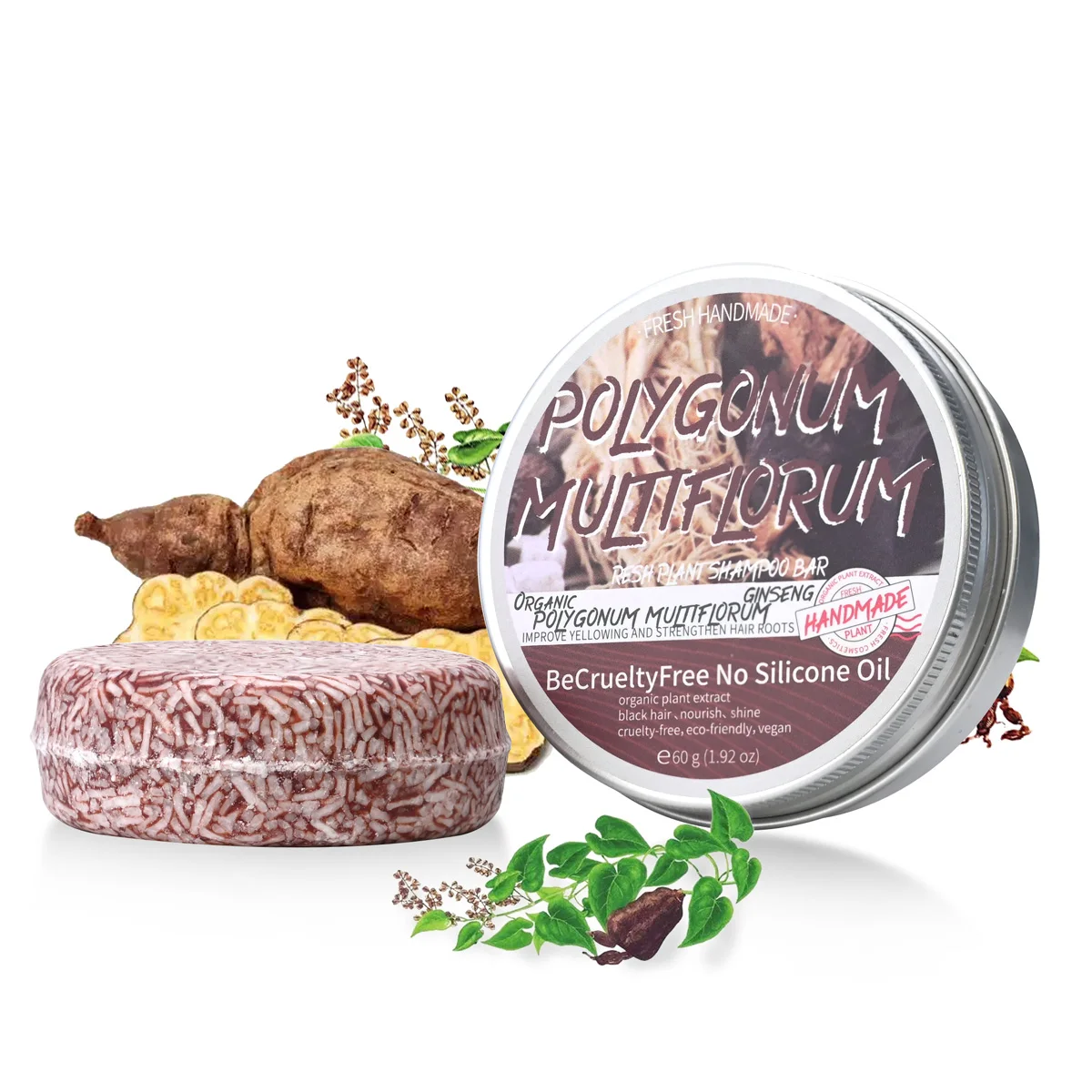 60g Herbal Polygonum Multiflorum Hair Care Plant Shampoo for Moisturizing Hair and Dark Hair Care Solid Shampoo