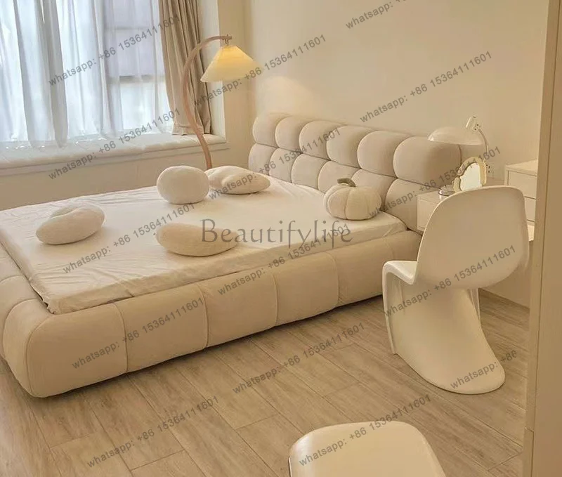 LX new Italian cream puff solid wood bed small apartment soft bag bed