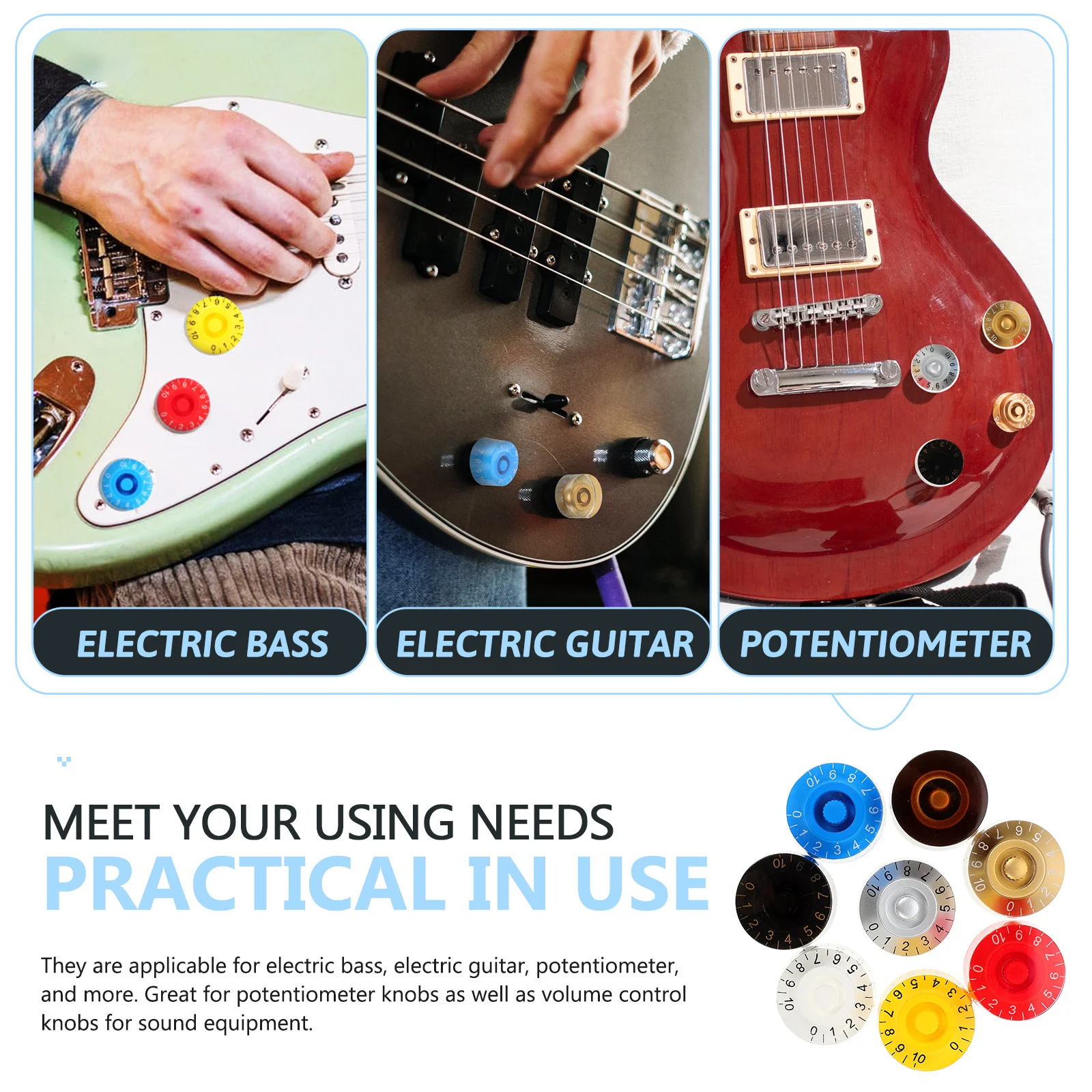 

24Pcs Guitar Volume Knobs Electric Bass Potentiometer Caps Replacement for Sound Control Instrument Accessories