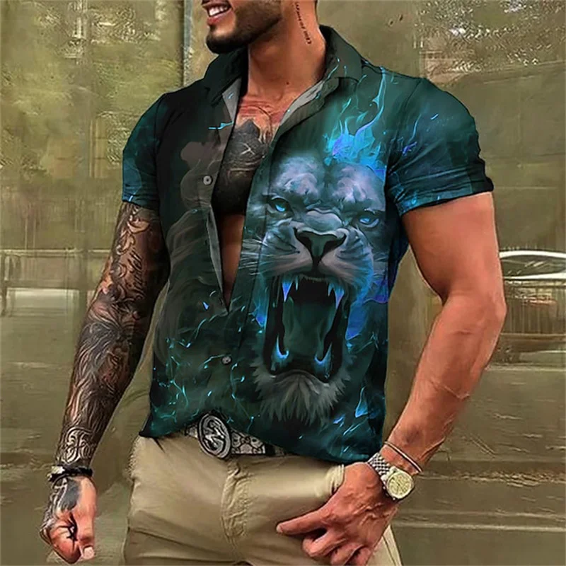 Flame 3D Printed Shirt Hawaii Short Sleeved Top Men's Loose Fitting Fashionable Beach Clothes Summer Breathable men's Clothing