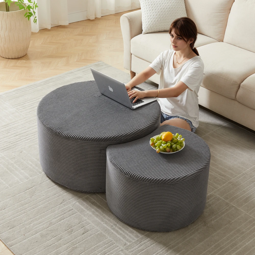 

Nesting Coffee Table Set of 2,Upholstered Round Coffee Tables Set of 2 for Living Room, Modern Foam Round Coffee Table Side Tabl
