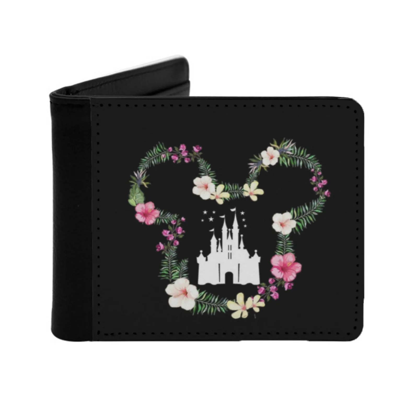 Flower Mouse Castle Men Wallets Card Man Wallet Short Purse Bi-Fold Personalized Purses World Walt World Magic Kingdom