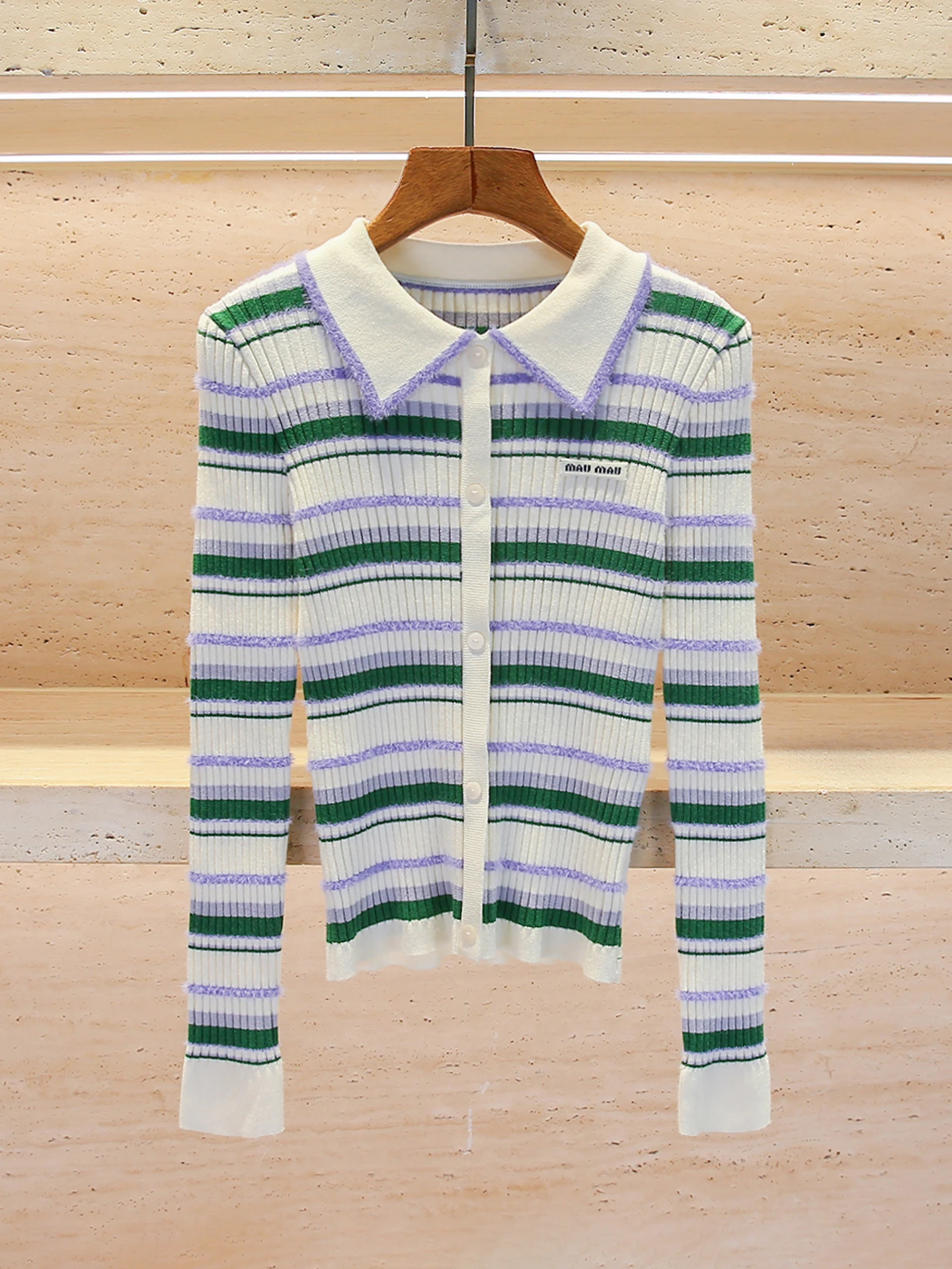 

High-End Women's Striped Knitted Sweater Coat Casual Commute Sle Slim Fit Long Sve ort Length Button down Winter 2025