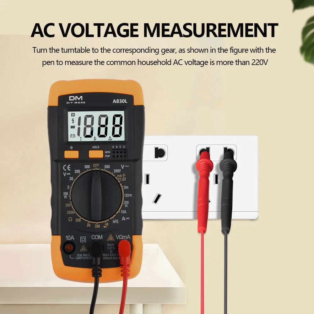 A830L LCD Digital Multimeter AC DC Voltage Diode with Buzzer Function Freguency Multitester Current Tester Luminous Display