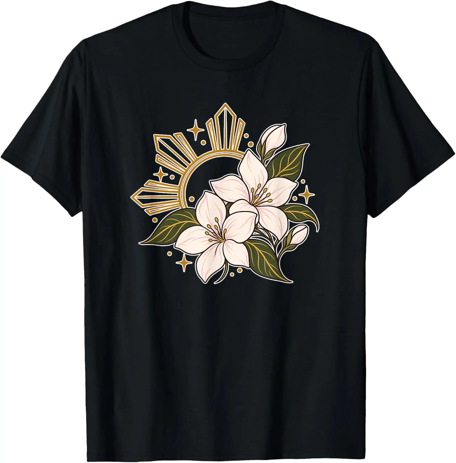 Philippines Sampaguita Filipino Flag Day Floral Line T-Shirt Breathable, heavyweight pure cotton short-sleeve top—stylish, plus-size, and suitable for year-round wear with a sporty, casual vibe