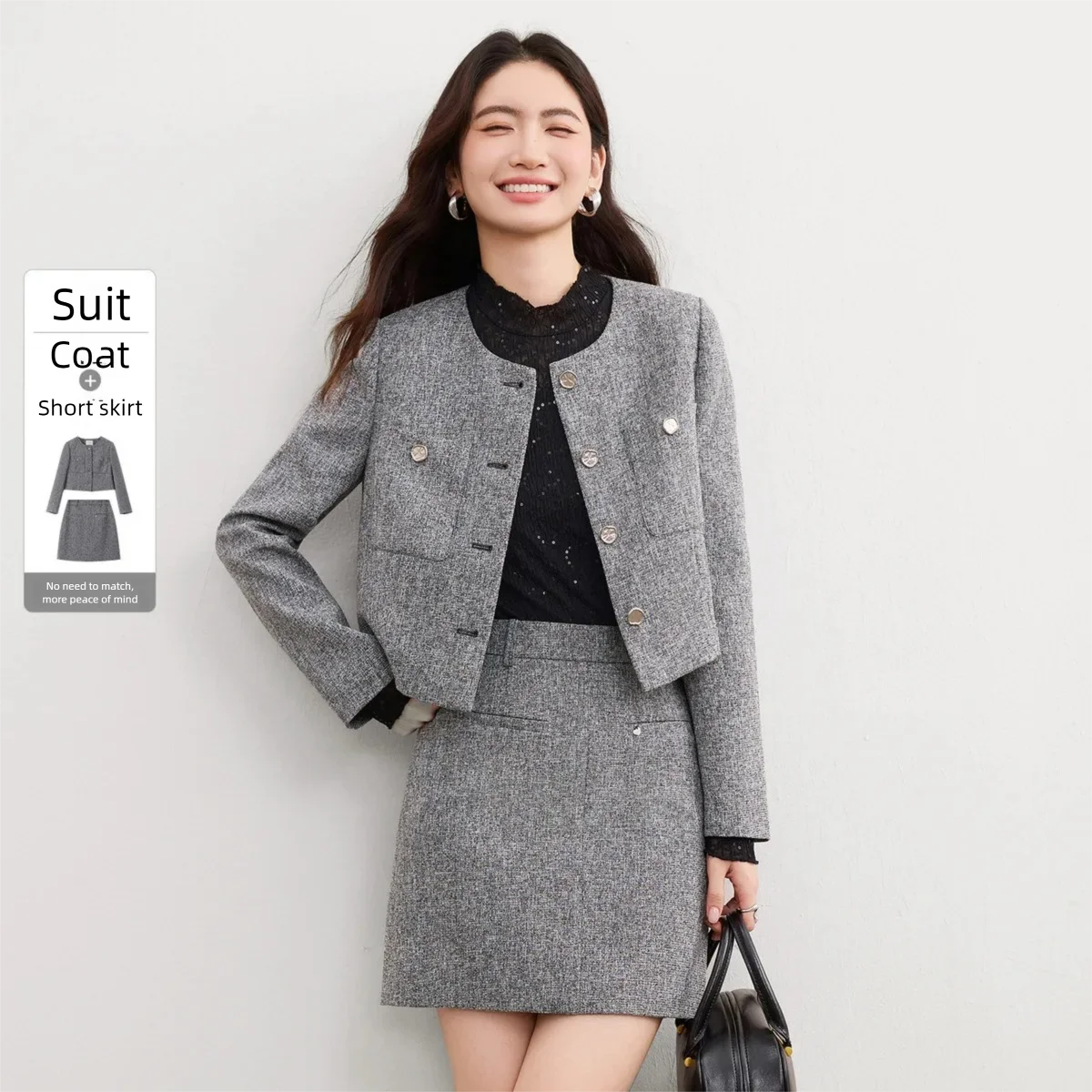 

SENTUBILA Women's Shoulder Jacket and Straight Skirt 2 Piece Set 2026 Spring Short Tops Mini Skirts Elegant Sets 161ZA6519X
