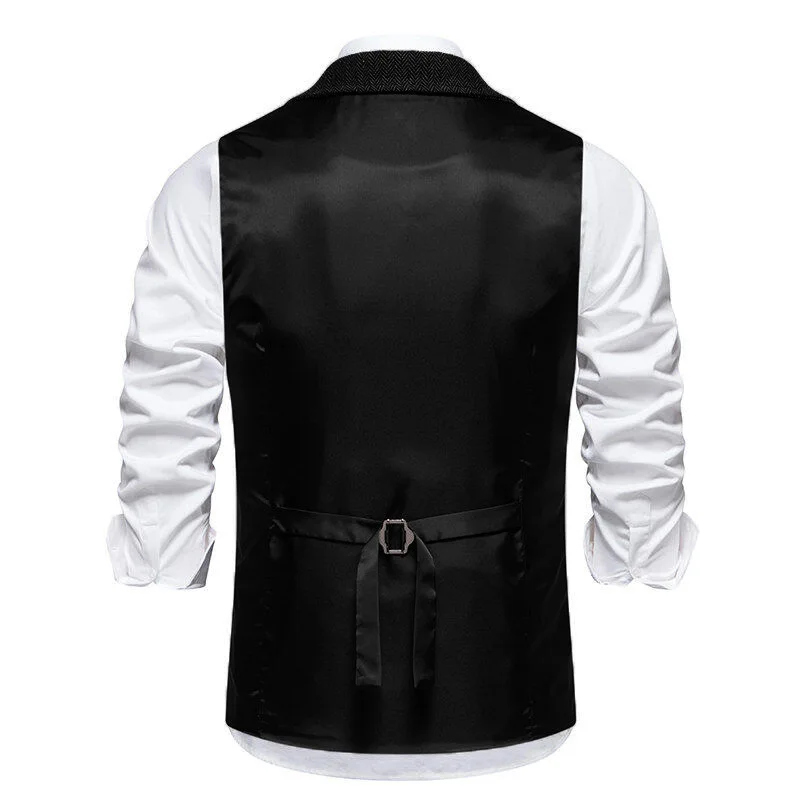 

Men's Black Herringbone Sleeveless Vest Jacket, Herringbone Single-Breasted V-Neck Suit Vests. Available in Brown, Red, and Gray