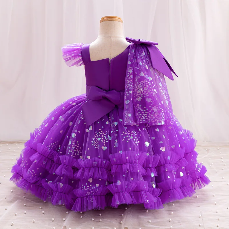 New Single Shoulder Bow Girl's Princess Dress Children's Day Performance Evening Dress Birthday Party Girl's Baby Dress