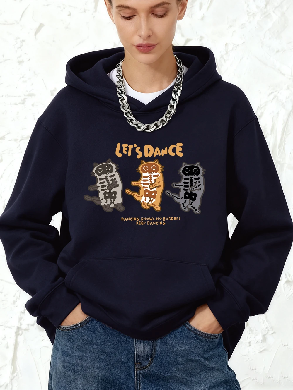 

Хлопковые толстовки с принтом Let'S Dance Cats, женские спортивные свободные толстовки, зимние флисовые теплые пуловеры, одежда для бега с карманами