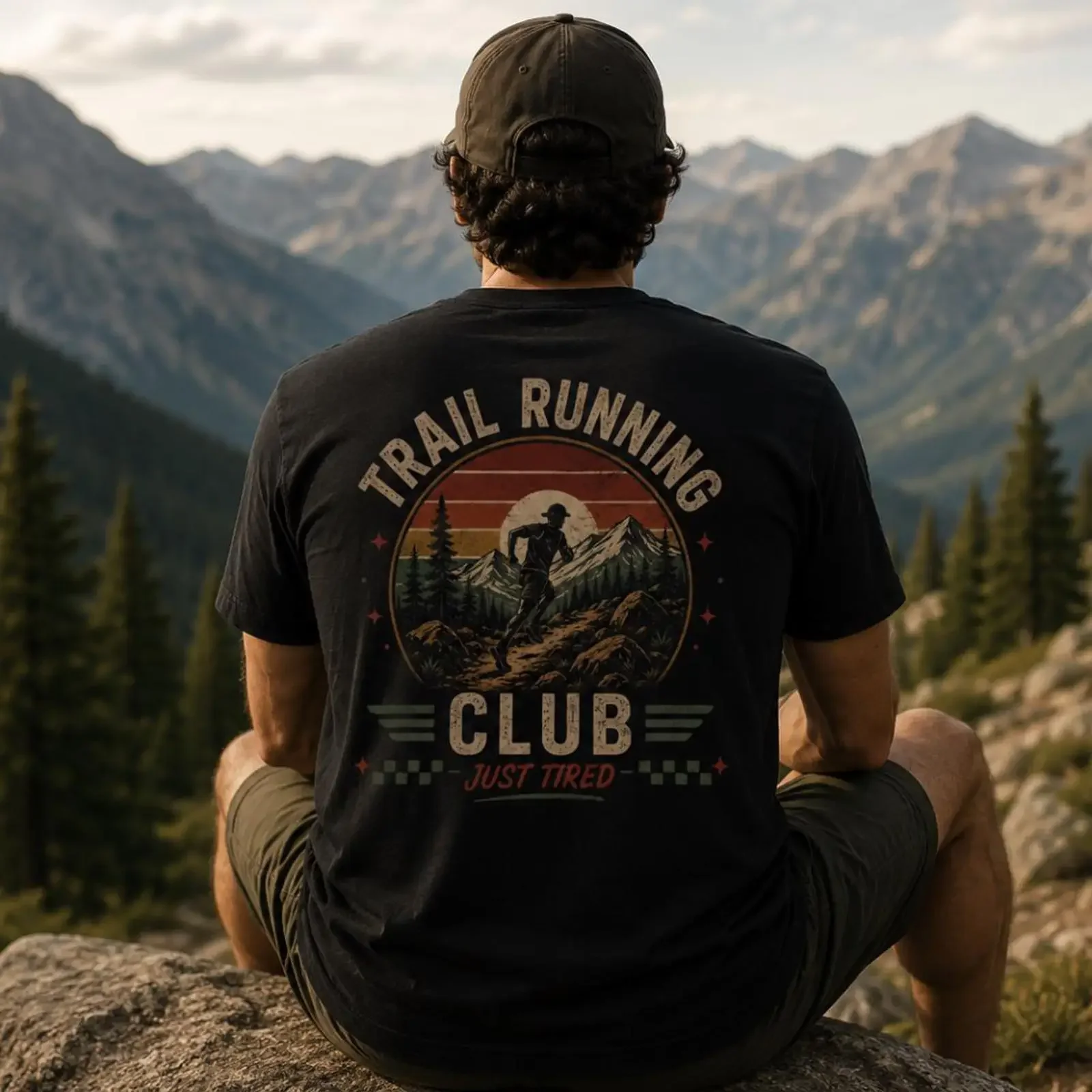 Vintage Trail Running Club Just Tired T-Shirt, lustiges Outdoor-Oberteil für Bergläufer, Vintage-Look, vielseitiges Oberteil für den Alltag
