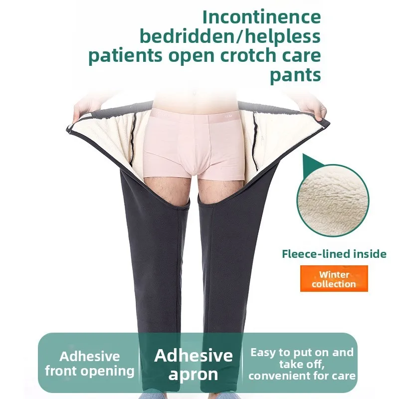 الكبار سلس البول السراويل مفتوحة المنشعب شتاء دافئ صوف مبطن طريح الفراش كبار السن قابل للغسل قابلة لإعادة الاستخدام ماصة البولية السراويل لينة #3