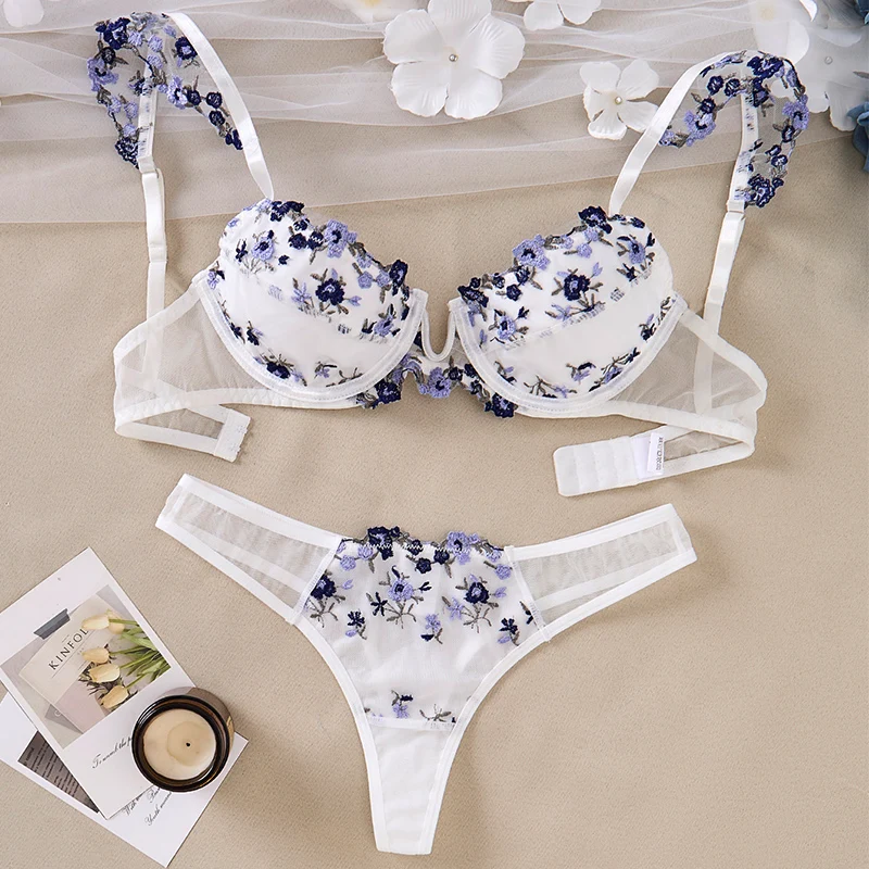 

Lingeries Sexy Set Floral Embroidery Push Up Lingerie See through Bra Sets 2pcs Lady Fancy Underwear Delicate Intimate Lingerie