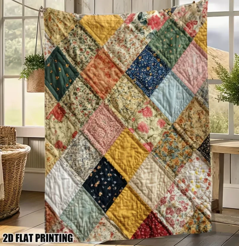 1pc Cozy Colorful Diamond Patchwork Printed Throw Blanket Warm and Blanket for Sofa Office Camping and Travel Great Gift Idea