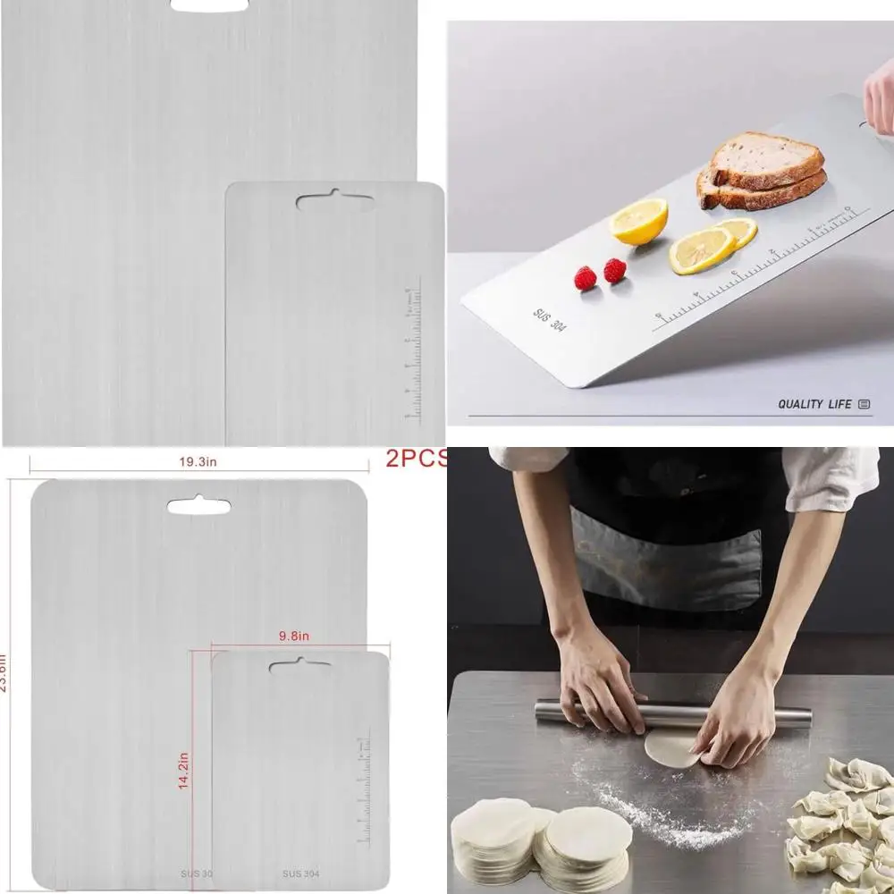 

Extra Large 304 Stainless Steel Cutting Boards - 23.6x19.3 & 14.2x9.8, Ideal for Meat, Vegetables, Fruit, Fish, Cheese, Kneading