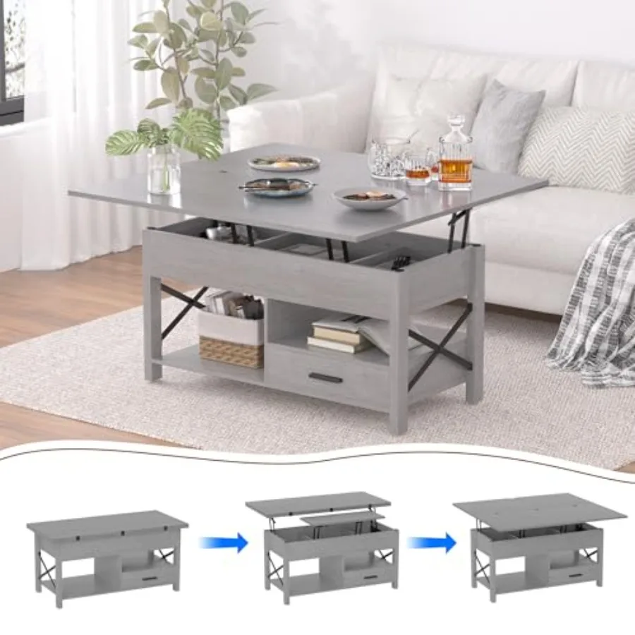 

Журнальный столик с подъемным верхом и ящиками для хранения, светильник, серые журнальные столики, трансформируемый в обеденный стол со скрытыми отделениями