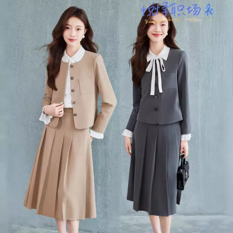 

Серый повседневный костюм для женщин, весна и осень2024, новый стиль, высококачественный профессиональный деловой костюм, элегантный комплект спецодежды