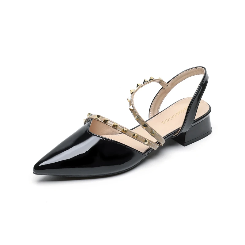 Women Studded Pointed Toe Slingback Flats 2026 New Patent Leather Gold Rivet Low Heel Casual Shoes In Nude Color Simple New view 6