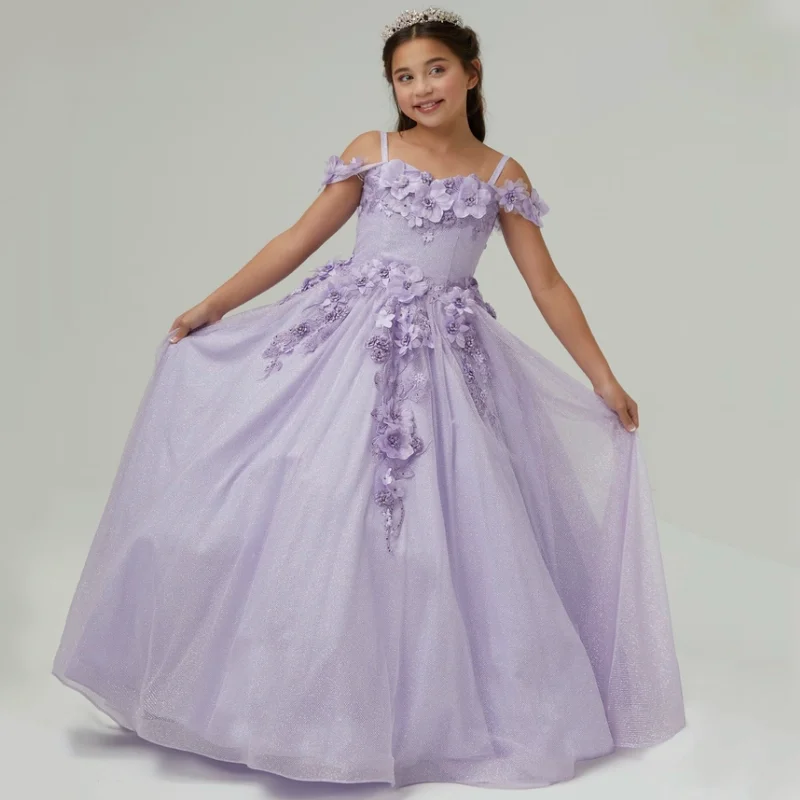 

Flower Girl Dresses Purple Tulle Flowers Appliques Sleeveless For Wedding Birthday Party Holy Communion Banquet Princess Gowns