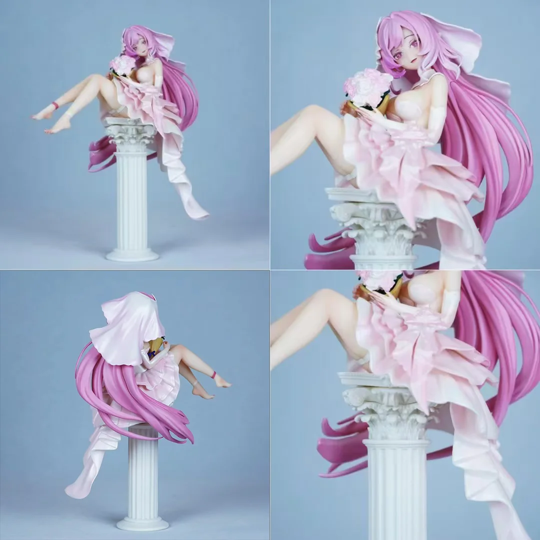 1/6 Pink Hair Anime Bride Figure PVC Wedding Dress Beauty Statue 26CM Roman Pillar Collectible