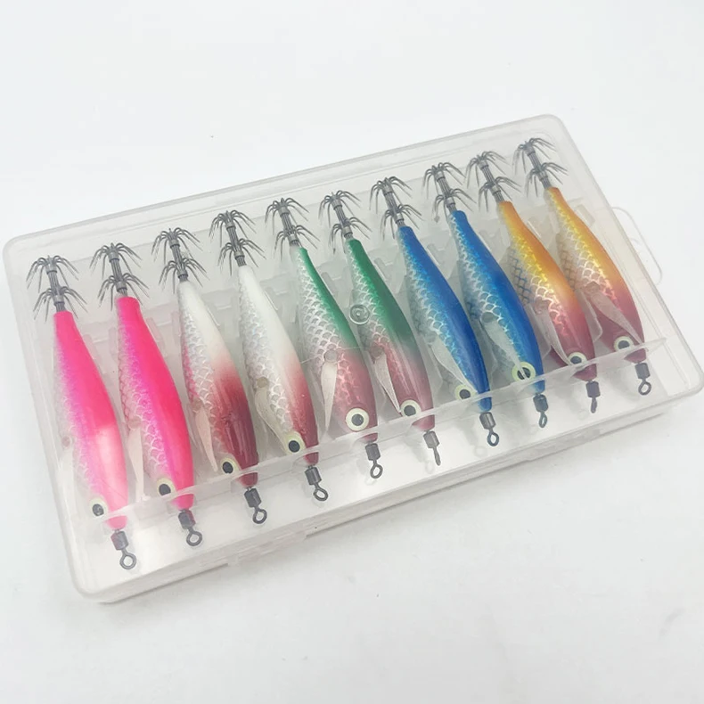 ShareShark 10 Stück/Box Tintenfisch-Jig-Köder 8cm 5,6g UV-Leuchtende Garnelenköder Horizontaler Kunstköder für Tintenfisch Oktopus Salzwasser – Detail 13